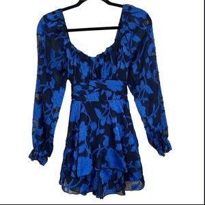 Allison + Kelly Long Sleeve Romper Dress Blue & Black Floral Size S